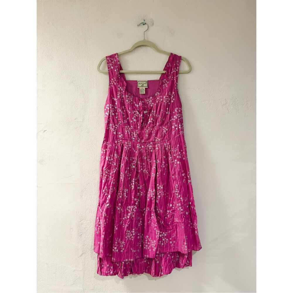 April Cornell Vintage Pleated Floral Mini Dress in Purple Metallic Small